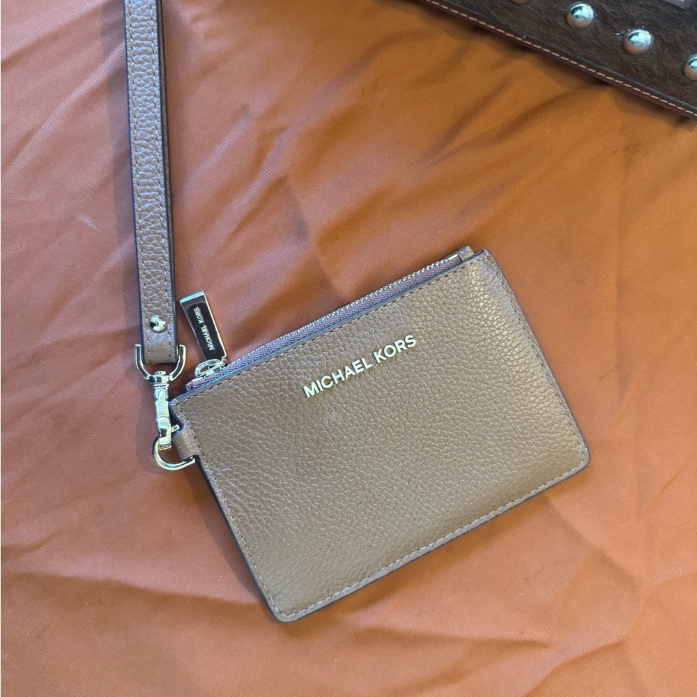 Michael Kors Taupe Leather Wristlet